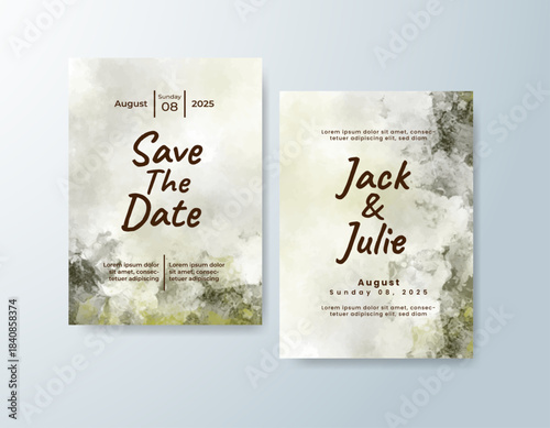 Wedding invitation with abstract splash watercolor