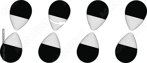 Abstract Black and White Teardrop Shapes with Striped Texture