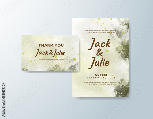 Wedding invitation with abstract splash watercolor