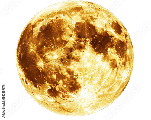 Golden textured moon, craters and light