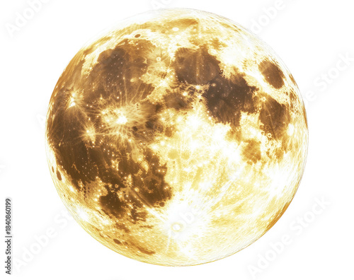 Glowing orb, craters and valleys on a celestial body