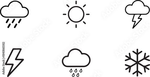 weather forecast icons set vector line art, clouds icon vector outline
