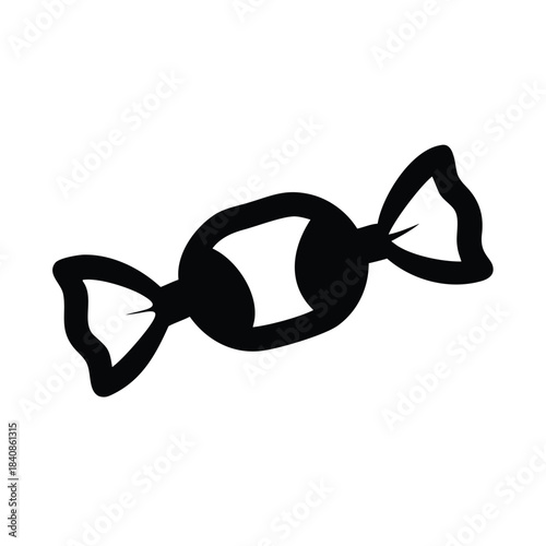 A simple black and white illustration of a wrapped candy.