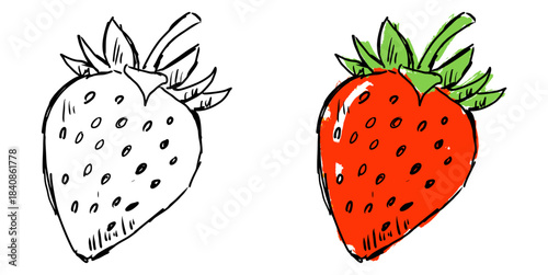Grunge sketch handdrawn strawberry vector for artistic food packaging and urban market designs. Symbolizes raw texture, natural flavor, and spontaneous creation.