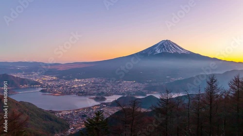 冬の新道峠から夕暮れ時の富士山Timelapseズーム版