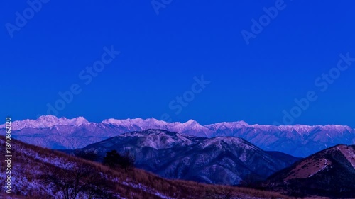 霧ケ峰高原車山湿原遊歩道から北アルプスビーナスベルトとモルゲンロートTimelapse