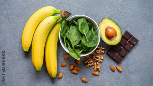Healthy foods rich in magnesium and potassium for energy and wellness