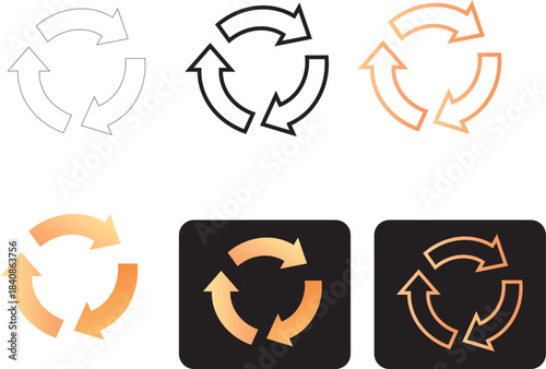 Circular arrows infographic set in various styles outline, gradient, and solid fill