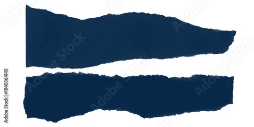 Two Dark Blue Ripped Paper Strips with Rough Edges Isolated on Black