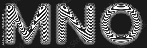 Set of stylized alphabet with smooth reflective lines creates illusion of perfectly polished surface. Letters shaped by soft continuous lines follow the gentle curvature like liquid reflection. Vector