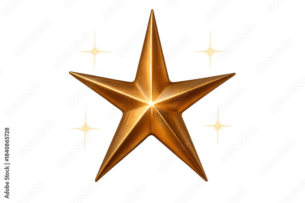 Obraz premium Golden star sparkling with light, representing excellence, reward, winning, and celebration, isolated on a transparent background