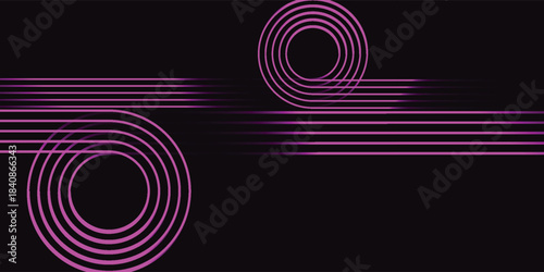 Abstract digital art with glowing pink concentric circles and horizontal lines on a dark background.