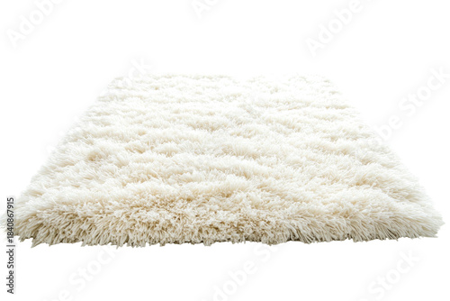 Soft, fuzzy white rug on a dark surface