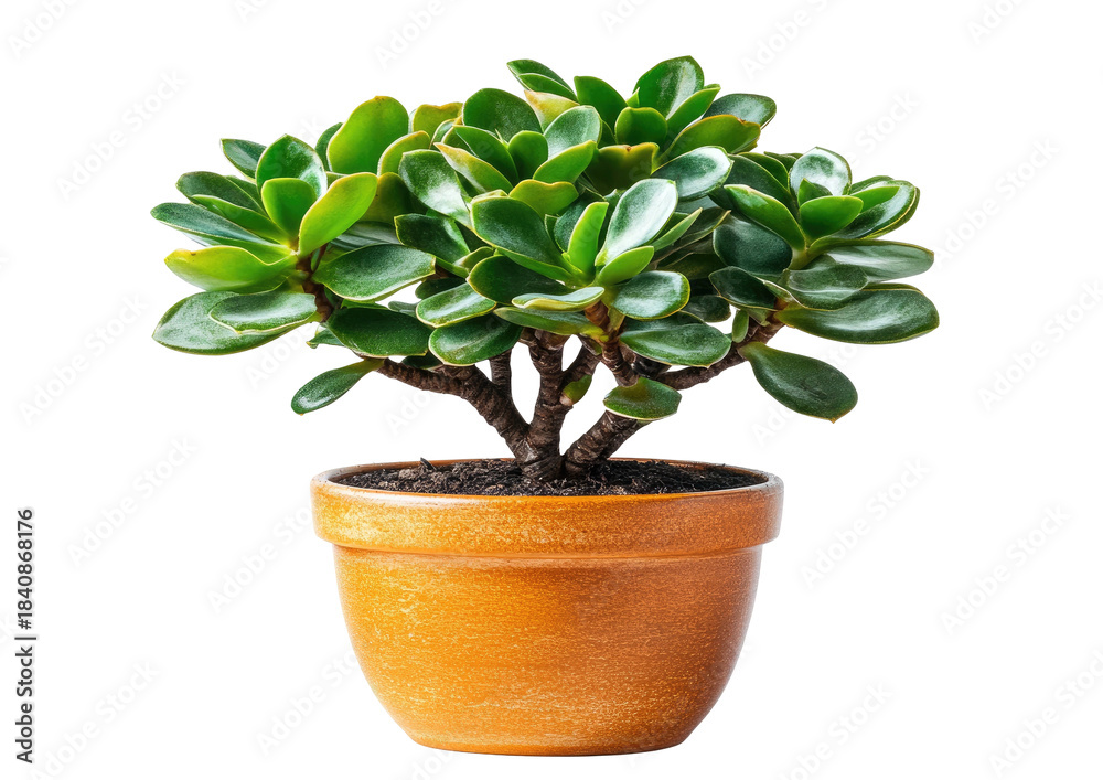 Obraz premium Lush potted plant, round, green leaves, terracotta pot
