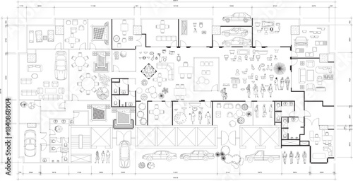 Office Interior Drawing – Structural Frame & Design Symbols
