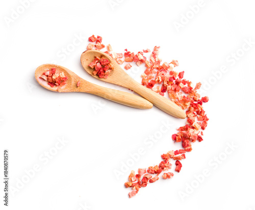 pieces of a spoon with dried strawberries
