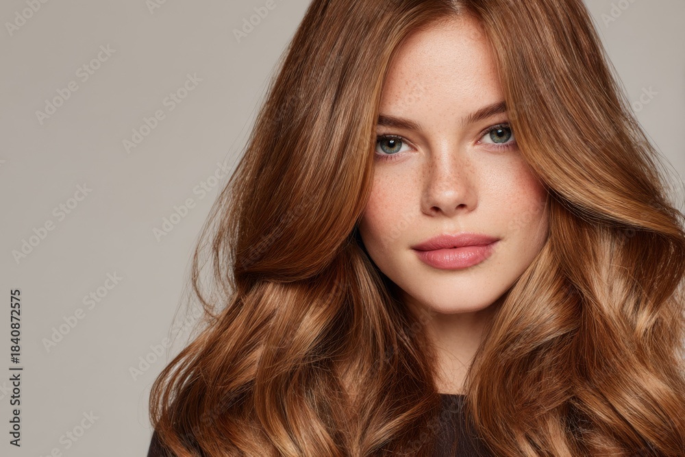 Fototapeta premium female model with luminous, healthy hair colored in rich gold salon-gloss tones