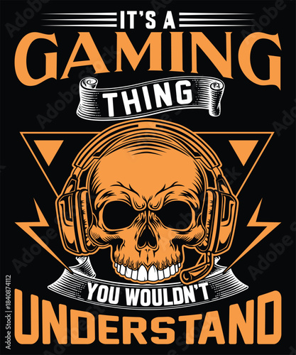 Skull wearing headphones it s a gaming thing you wouldn't understand