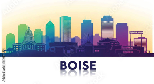 Colorful silhouette skyline of boise idaho cityscape