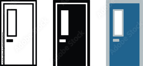 Door icons in line art silhouette and color entrance