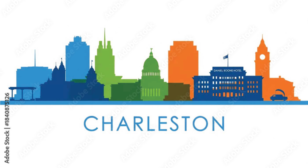 Obraz premium Colorful charleston skyline silhouette with city name