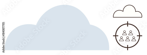 Blue cloud with group inside a target representing audience focus, data management, personalization, innovation, technology, digital transformation, user-centric approach, simple flat metaphor