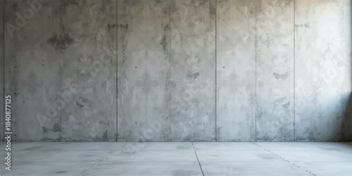 Dark, empty room interior with grunge concrete wall and cement floor texture backdrop
