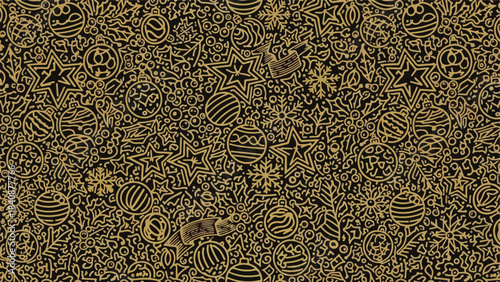 Golden texture Christmas pattern, seamless vintage design for fabric or wall decoration backgrounds