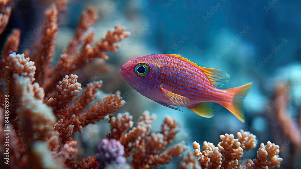 Fototapeta premium Colorful tropical fish swimming in a marine aquarium coral reef tank