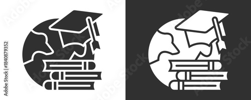 Global Education Icon Set Vector Collection Isolated In Black And White