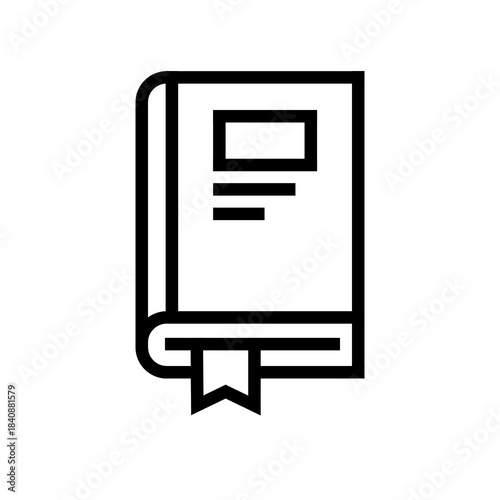 Clean textbook icon with ribbon bookmark in outline vector style, ideal for educational materials, course catalogs, e-learning platforms, library signage, and academic branding.