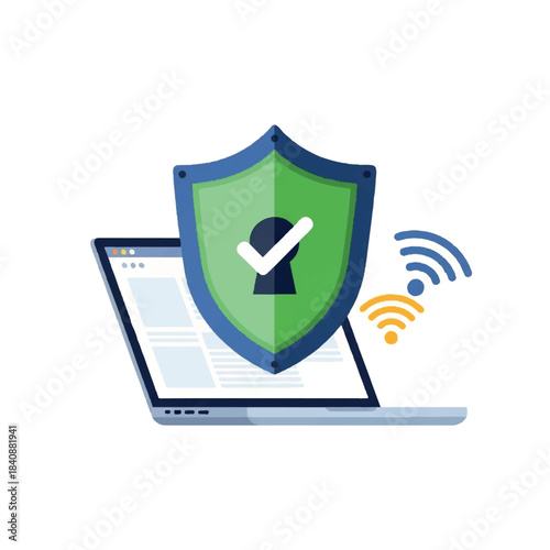 Laptop Security Checkmark Shield