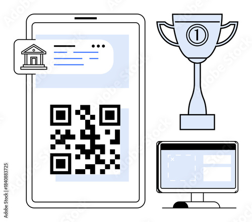 QR code payment. QR code technology streamlining digital banking and payment processes. QR code securing transactions for modern banking, online rewards, and business solutions. For finance