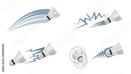 Dynamic Shuttlecock Motion Icons Speed Impact and Play