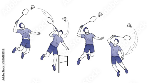 Badminton Player Demonstrating Smash Shot Technique Sequence