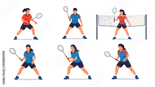 Active Athletes Playing Racket Sport Game on Court