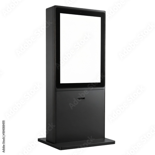  Blank vertical digital kiosk with black frame isolated.