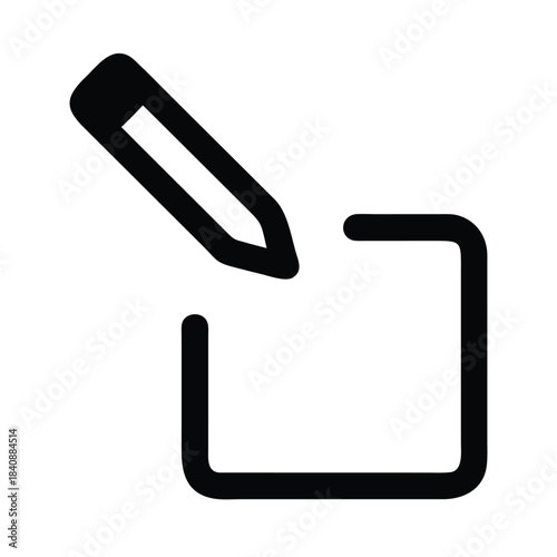 A black and white icon of a pencil drawing a square on a white background.