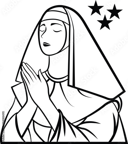 praying nun black and white stars clip art preview