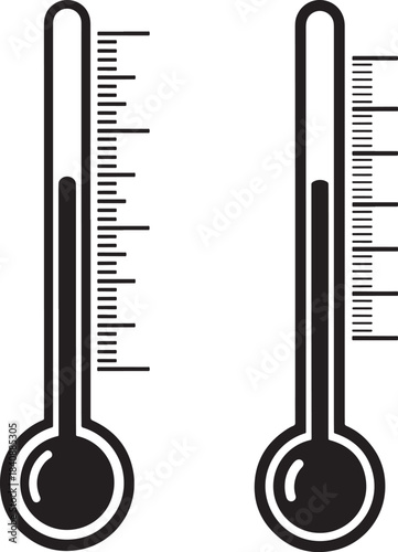 Two thermometers showing different temperature levels silhouette