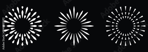 Firework decoration art design element best for Christmas, new year, holiday, greeting card, banner. Minimal fireworks icon collection showcasing festive bursts for celebrations and special events. 