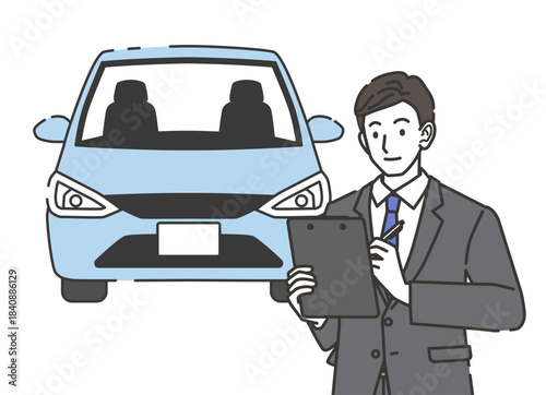 車の査定を行う営業マンのイラスト