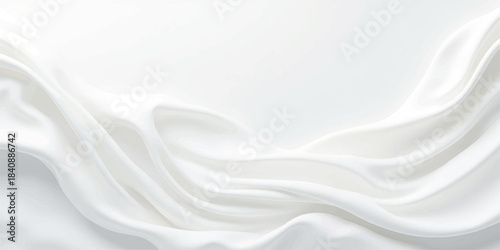Smooth, soft white silk and satin fabric texture with flowing wave pattern, an elegant luxury backdrop design