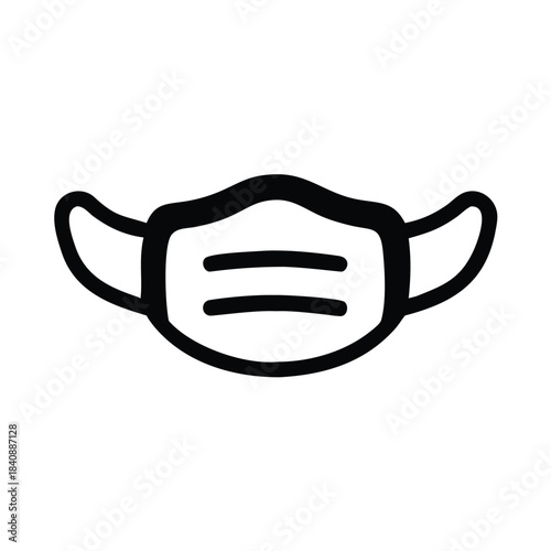 A simple black and white illustration of a surgical face mask with ear loops.