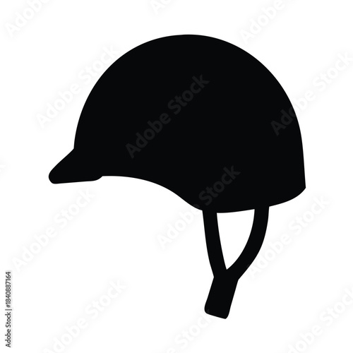 A black silhouette of a riding helmet is shown against a white background.