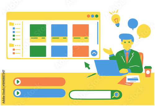 PC操作をするスーツの男性とwebのイメージ