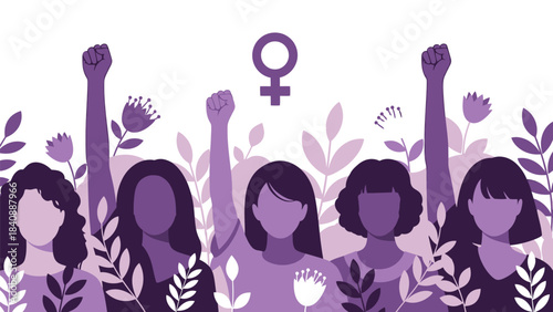 Diverse group of women raising fists in solidarity and empowerment.