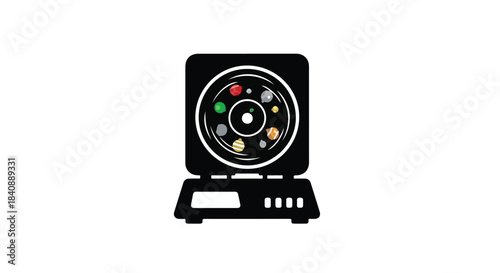 Laboratory centrifuge machine displays colorful samples in a circular rotating configuration.