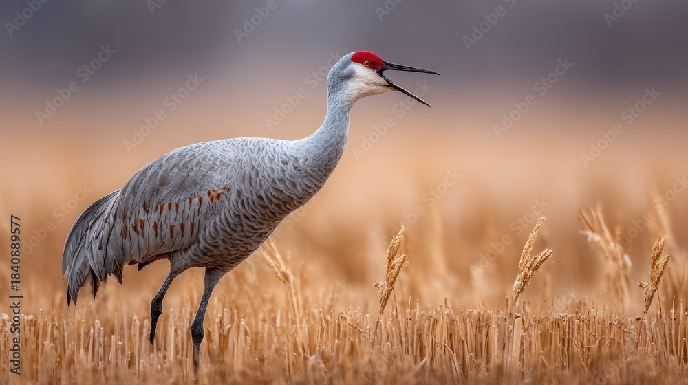 Obraz premium Crane in a golden field