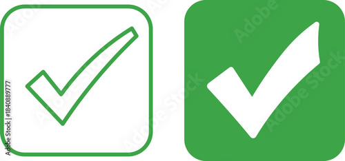 Two green check mark icons one outlined one solid tick correct